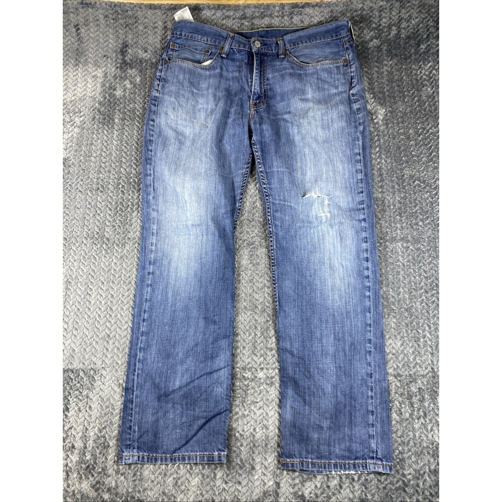 Levis 514 Jeans Mens 36x30 Blue Medium Wash Straight Leg Denim Pants Distressed